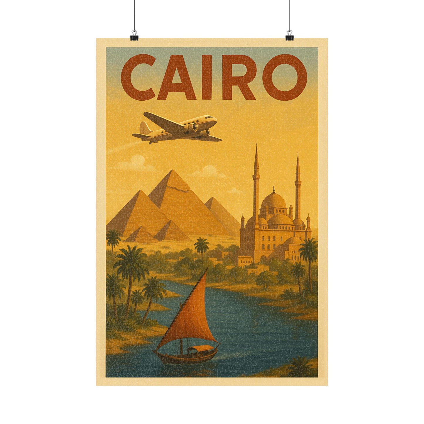 Vintage Cairo Travel Poster Print, Matte Vertical Decor, Wall Art for Home, Gift for Travelers, Egyptian Aesthetic Art, Retro Travel Poster