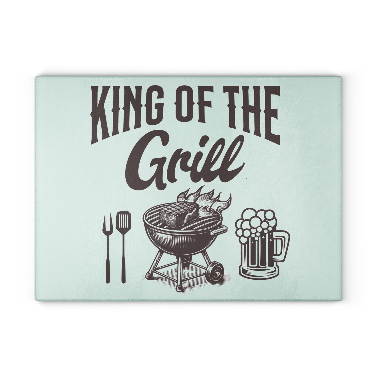 King of the Grill Tempered Glass Cutting Board, Father's Day Gift for Dad, BBQ Gear, Cookout Gift