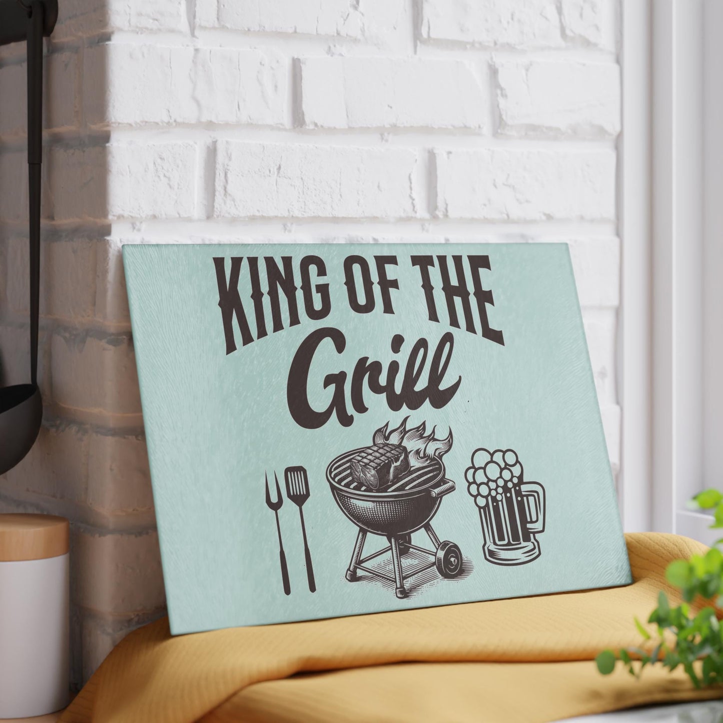King of the Grill Tempered Glass Cutting Board, Father's Day Gift for Dad, BBQ Gear, Cookout Gift