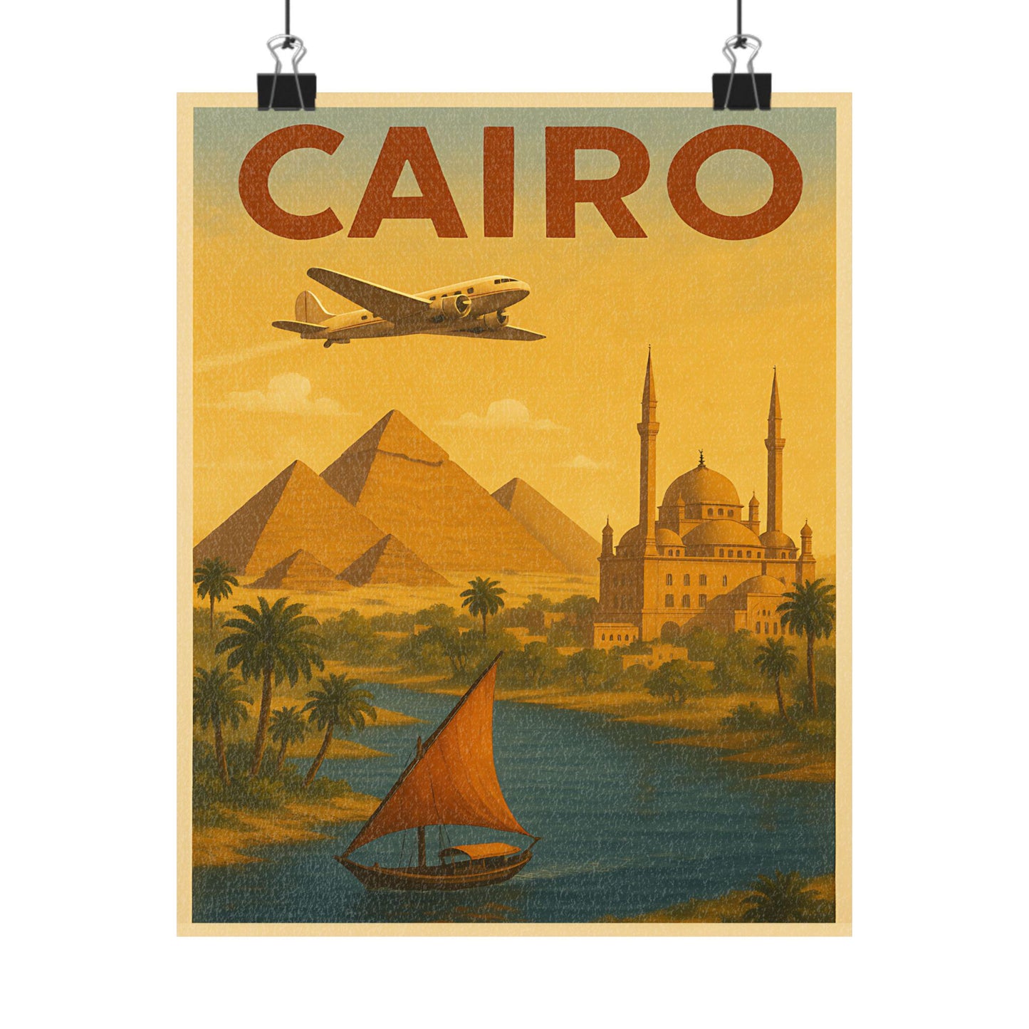Vintage Cairo Travel Poster Print, Matte Vertical Decor, Wall Art for Home, Gift for Travelers, Egyptian Aesthetic Art, Retro Travel Poster