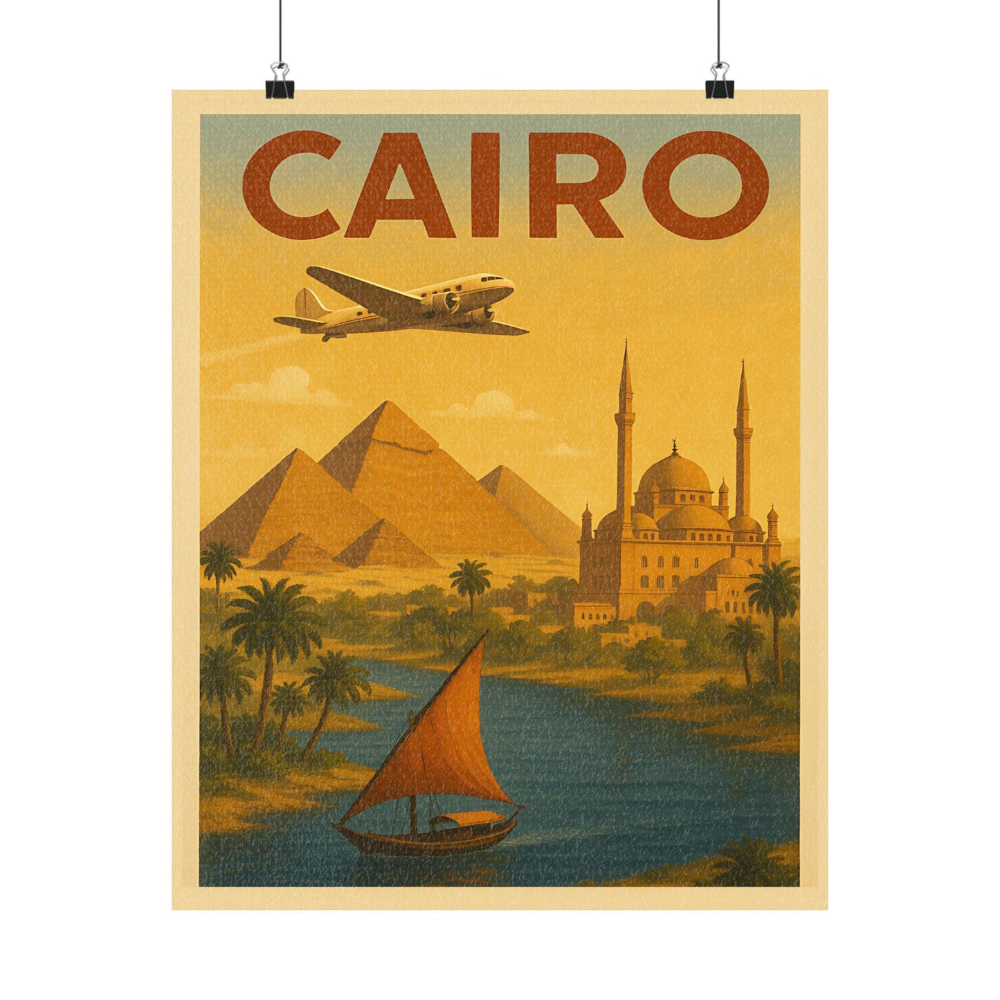 Vintage Cairo Travel Poster Print, Matte Vertical Decor, Wall Art for Home, Gift for Travelers, Egyptian Aesthetic Art, Retro Travel Poster