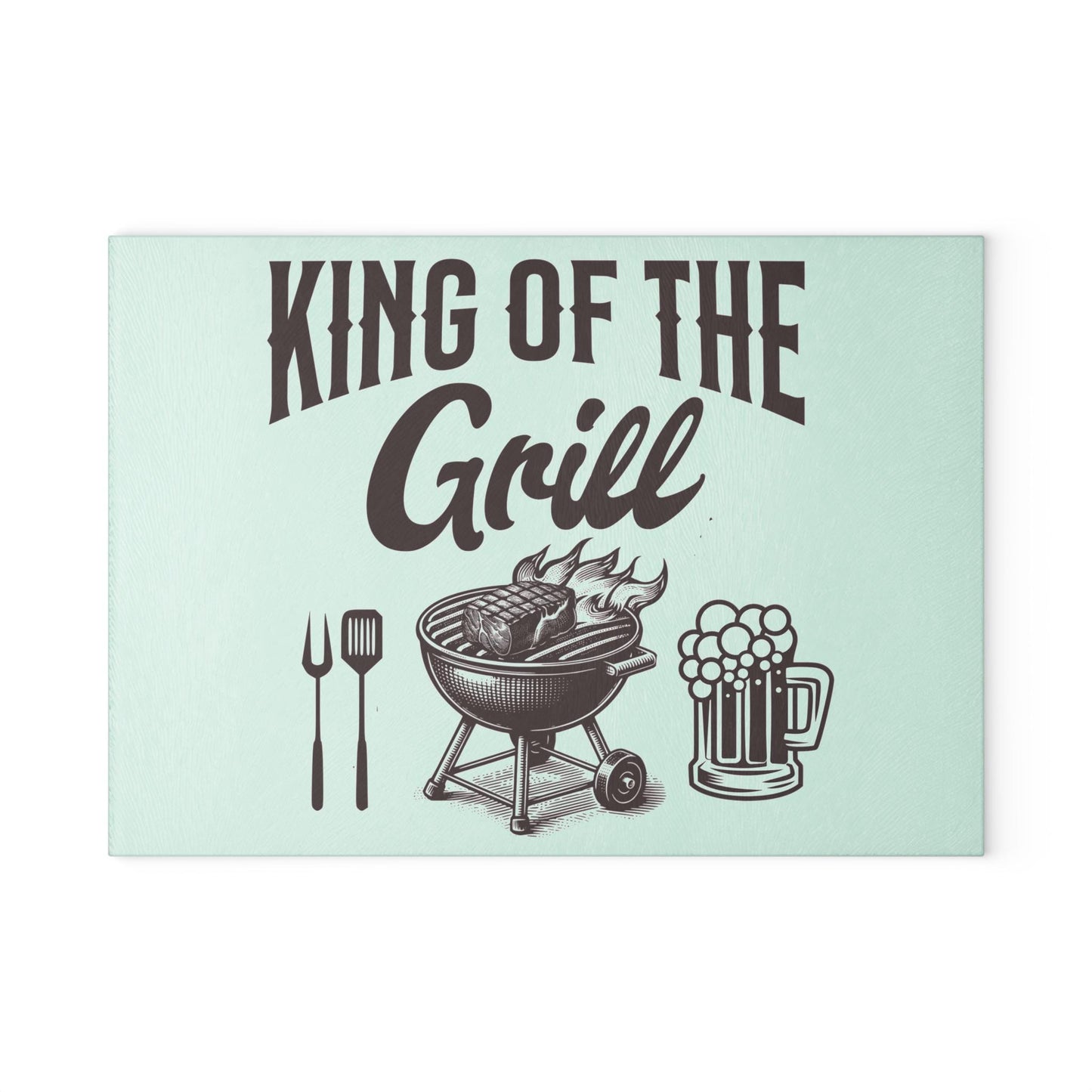 King of the Grill Tempered Glass Cutting Board, Father's Day Gift for Dad, BBQ Gear, Cookout Gift