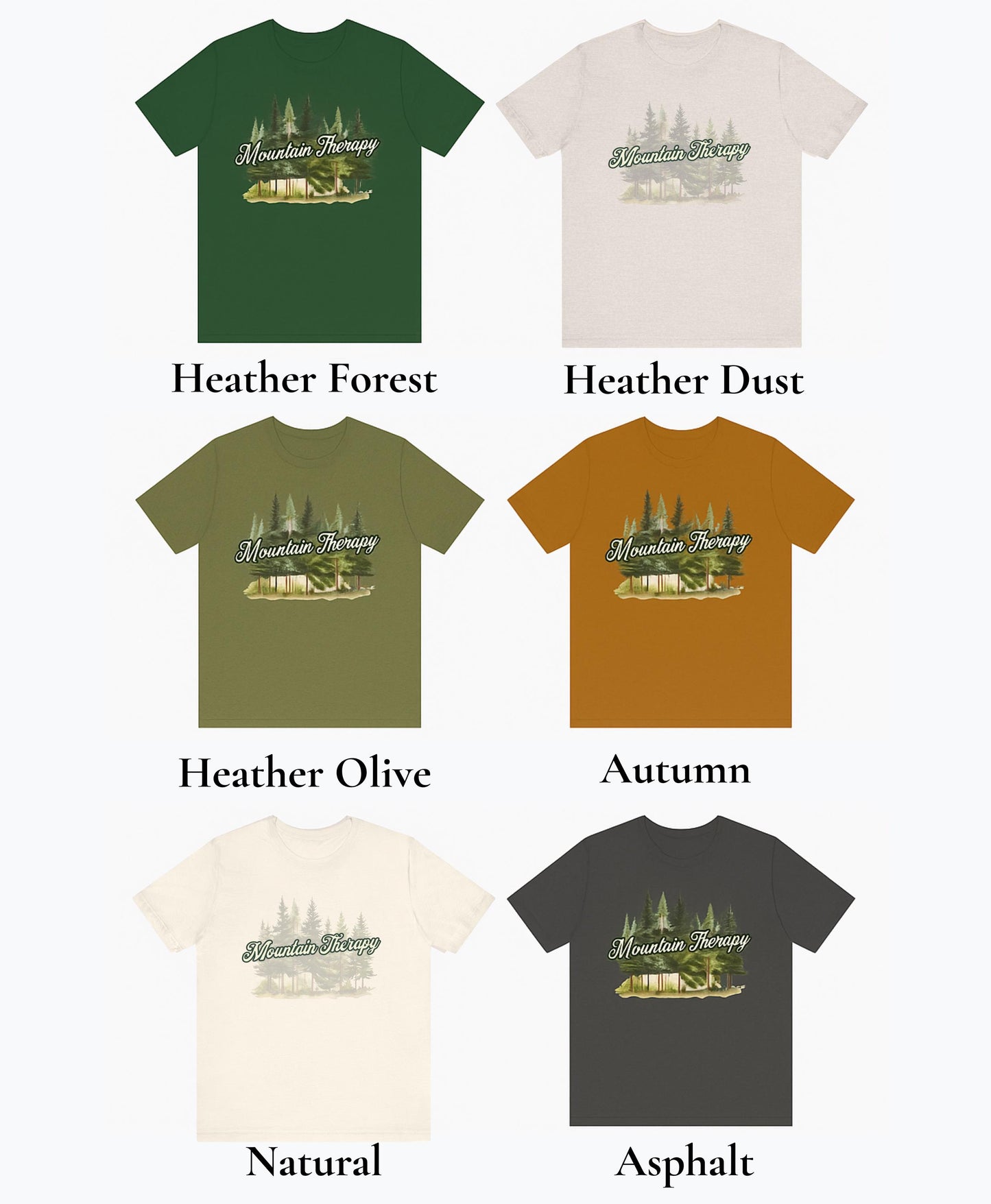 Mountain Therapy T-Shirt, Nature-Inspired Graphic Tee with Pine Trees & Retro Script | Outdoorsy Hiking Forest Vibes, Gift for Nature Lovers