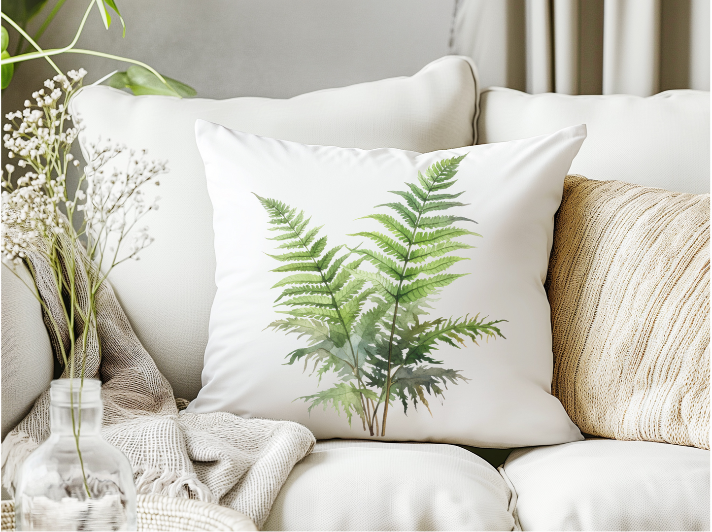 Botanical Fern Square Throw Pillow