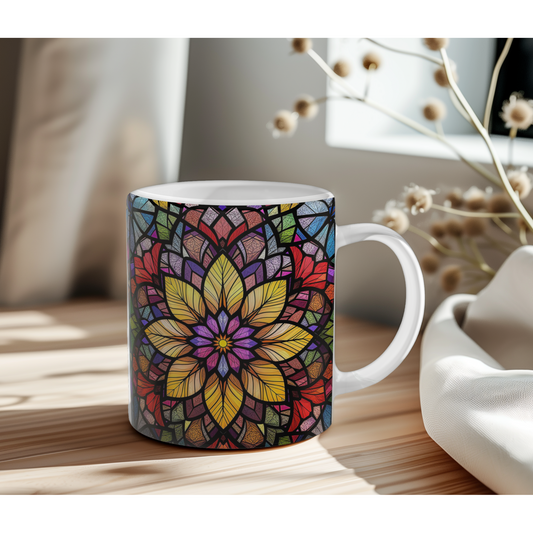 Stained Glass Effect Floral Mug: 11oz & 15oz