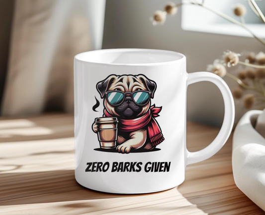 Funny Ceramic Mug, "Zero Barks Given" Coffee Cup for Dog Lovers