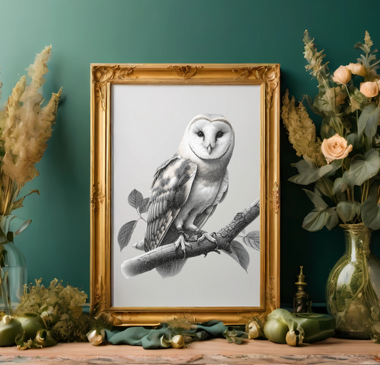 Elegant Barn Owl Print | Vintage-Style Nature Art for Bird Lovers