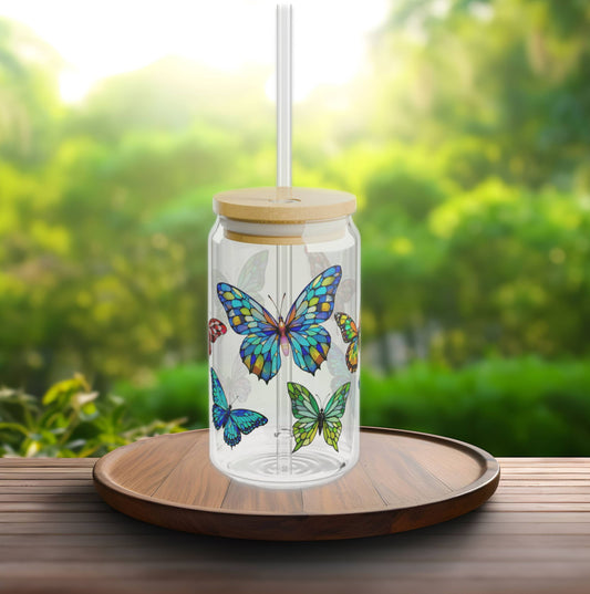Butterfly Sipper Glass: 16oz