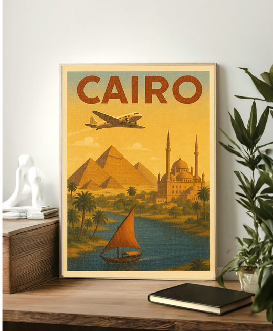 Vintage Cairo Travel Print, Matte Vertical Poster