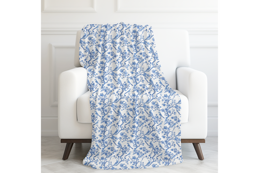Floral Velveteen Chinoiserie Plush Blanket