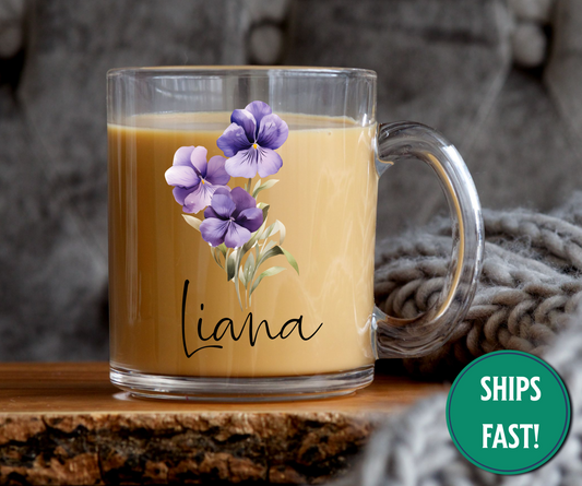 Personalized Birth Month Floral Glass Mug