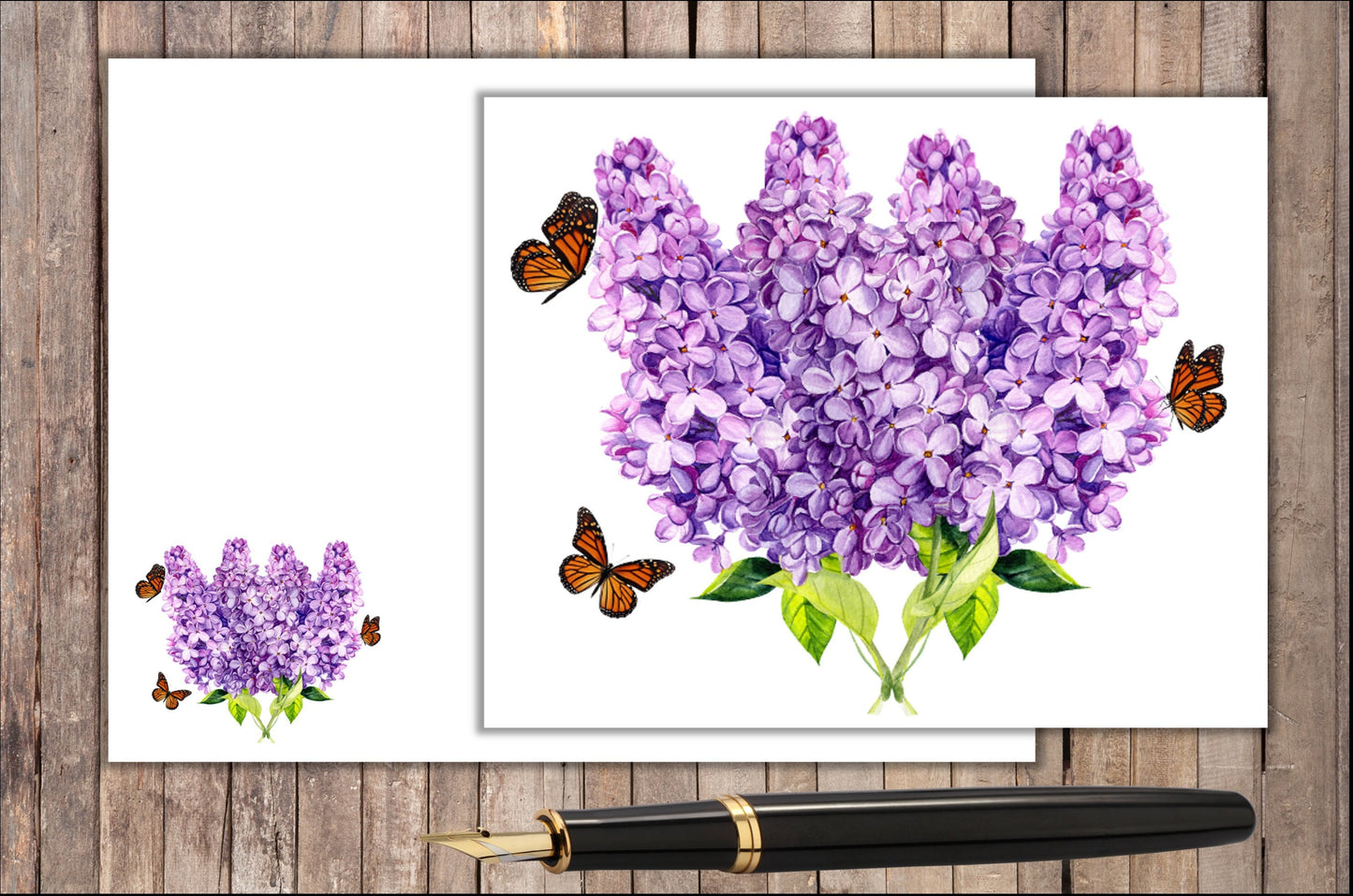 Floral Cards - Lilacs With Butterflies - set of 10 blank cards with matching envelopes