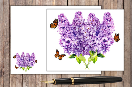 Floral Cards - Lilacs With Butterflies - set of 10 blank cards with matching envelopes