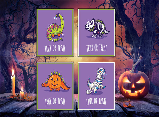 Kids' Dinosaur Halloween Cards: set of 4 or 8