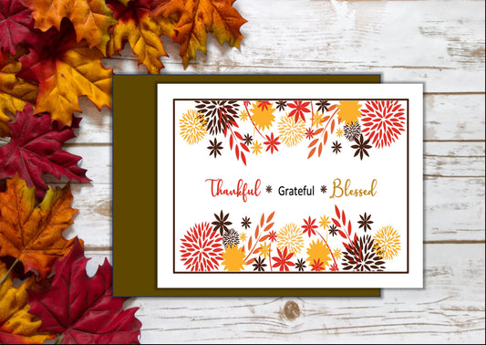 Thanksgiving Cards - Thankful, Grateful, and Blessed: Set of 10