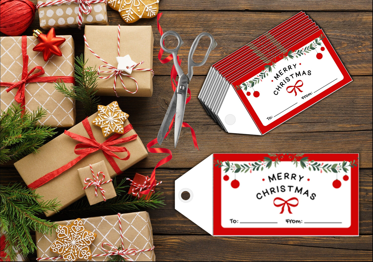 Merry Christmas Vintage-Style Gift Tags: Set of 50