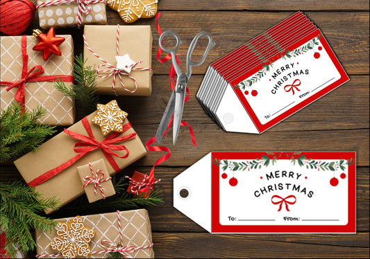 Merry Christmas Vintage-Style Gift Tags: Set of 50