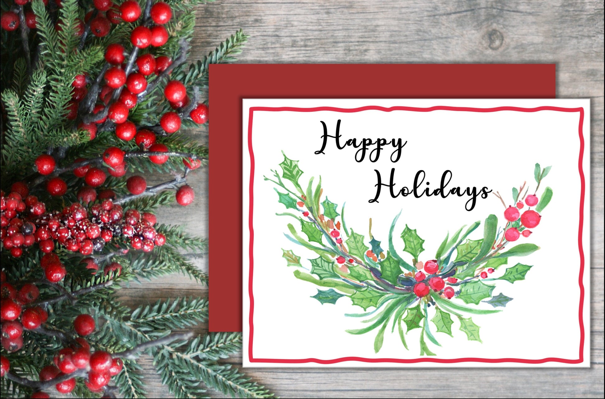 Happy Holidays Cards: Holly Berries