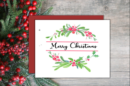 Merry Christmas Card: Holly Wreath