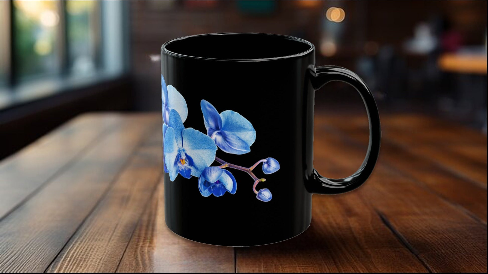 Blue Orchid Mug in black
