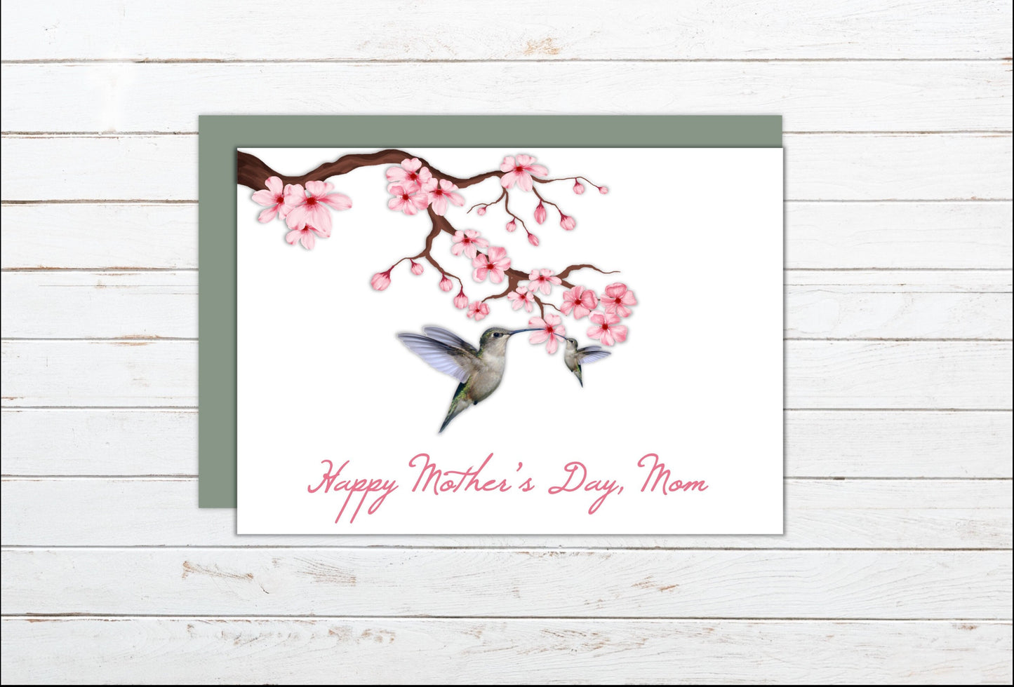 Mother's Day Card - Hummingbird & Cherry Blossoms - Thank You Mom