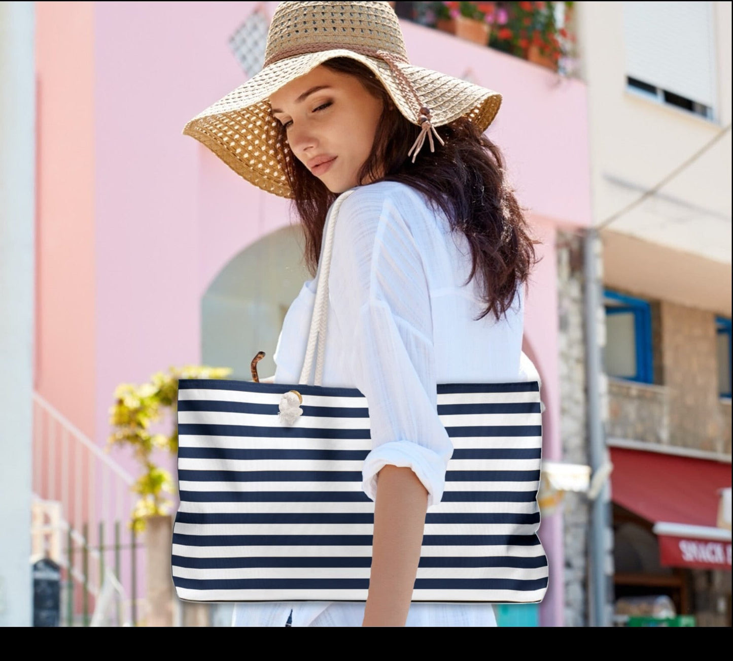 Weekender Tote: Navy & White