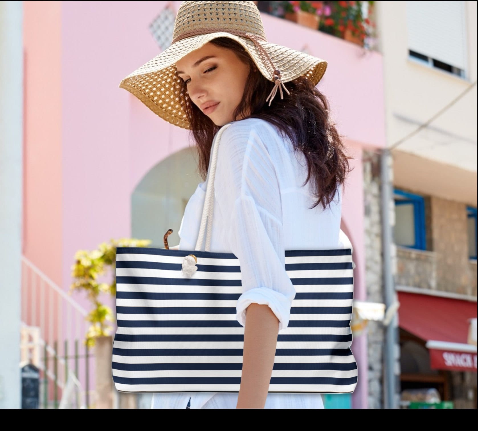 Weekender Tote: Navy & White