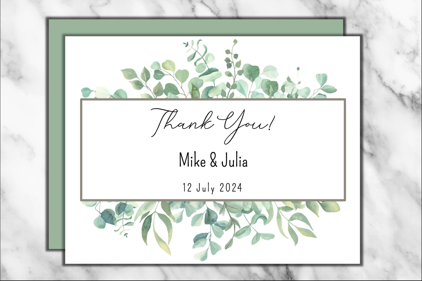 Set of Personalized Wedding Thank You Cards with Envelopes-Botanical Frame