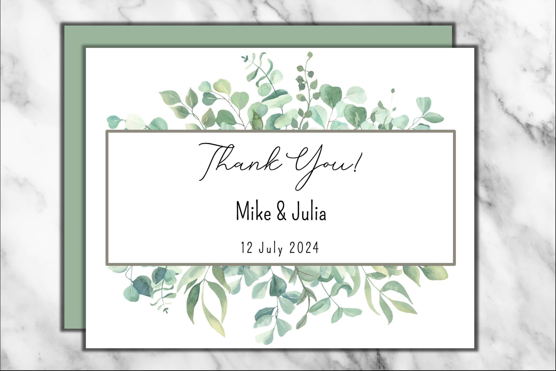 Set of Personalized Wedding Thank You Cards with Envelopes-Botanical Frame