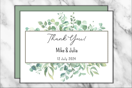 Set of Personalized Wedding Thank You Cards with Envelopes-Botanical Frame