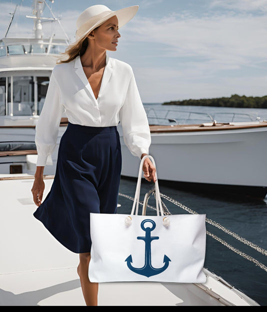 Weekender Tote: Navy Blue Anchor