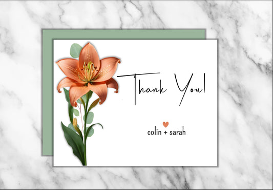 Set of Personalized Wedding Thank You Cards with Envelopes-lily