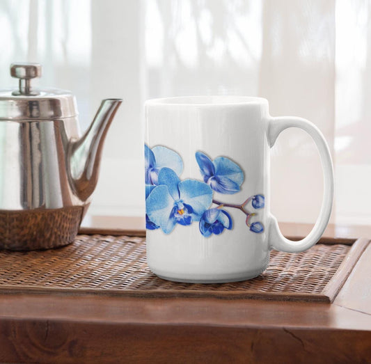 Blue Orchid Mug in white