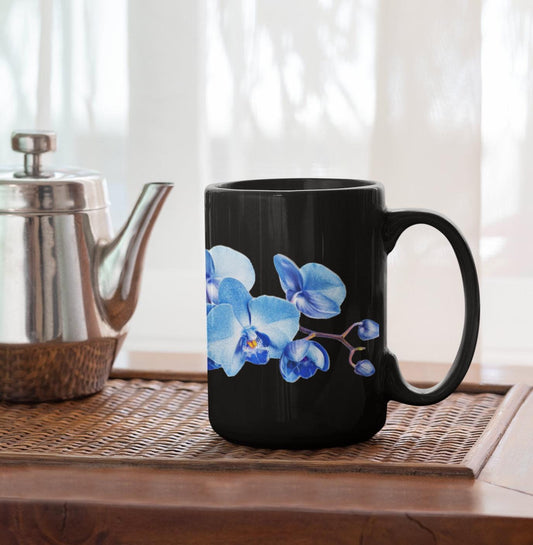 Blue Orchid Mug in black