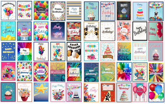 Birthday Card Mega-Bundle: Set of 50 or 100, bulk birthday cards, birthday card set, birthday cards, birthday card bundle