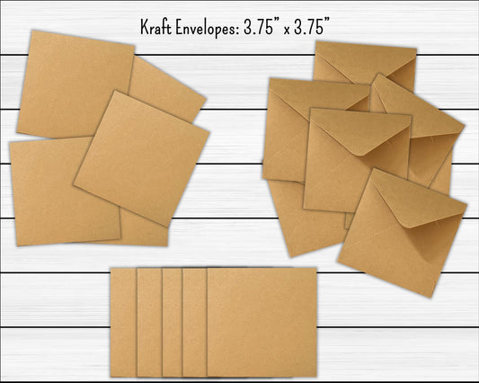 Mini Kraft Square Envelopes (3.75" x 3.75") - set of 25 or 50