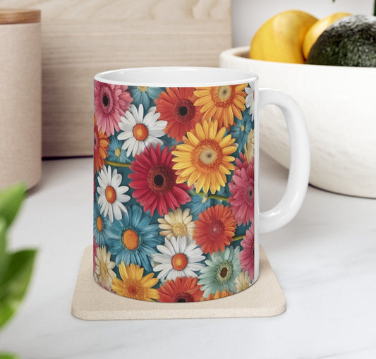 Colorful Gerbera Daisy Mug, Flower Mug, Mother's Day mug, colorful flower mug