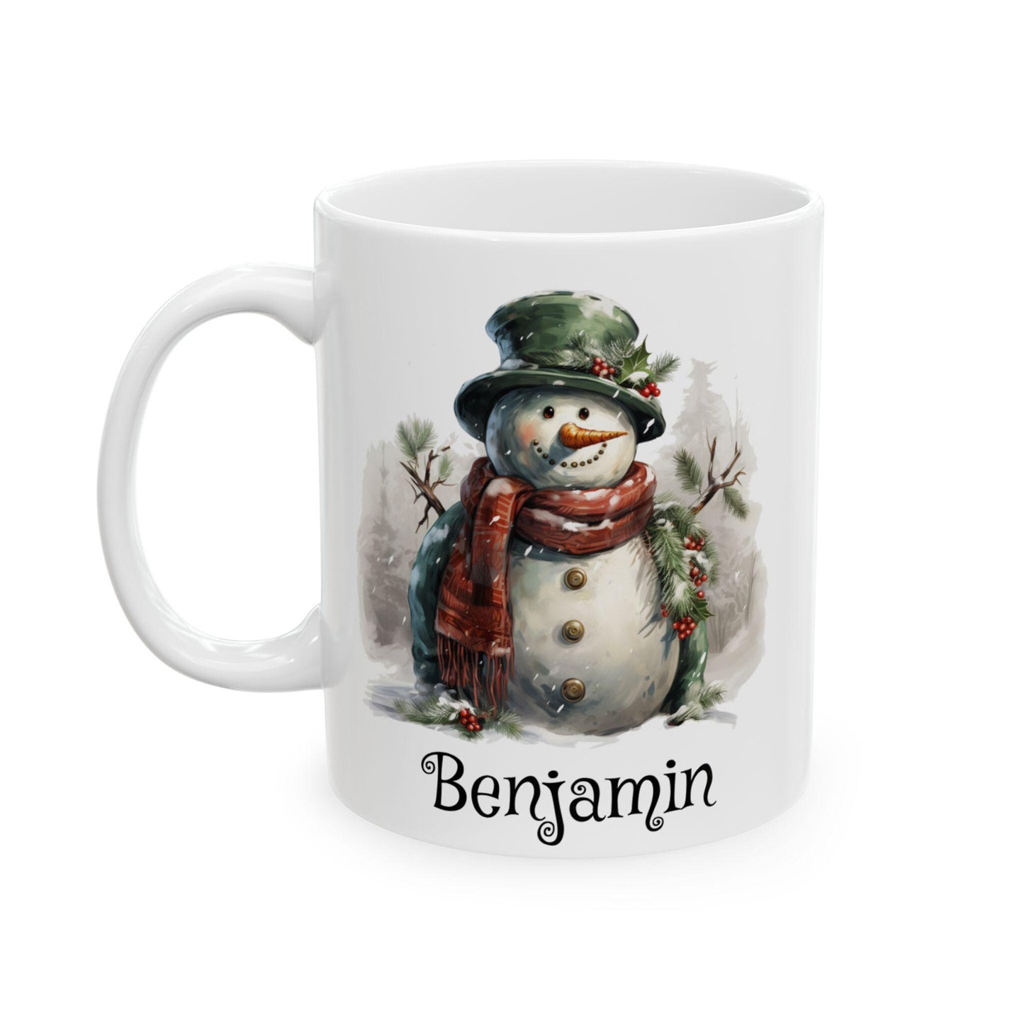 Personalized Holiday Ceramic Mug, Snowman Christmas Mug