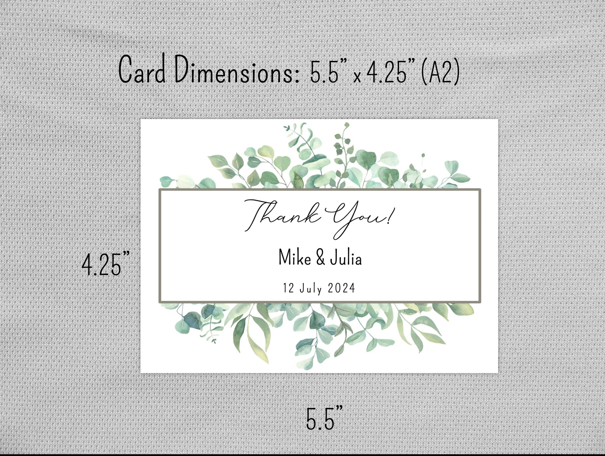 Set of Personalized Wedding Thank You Cards with Envelopes-Botanical Frame