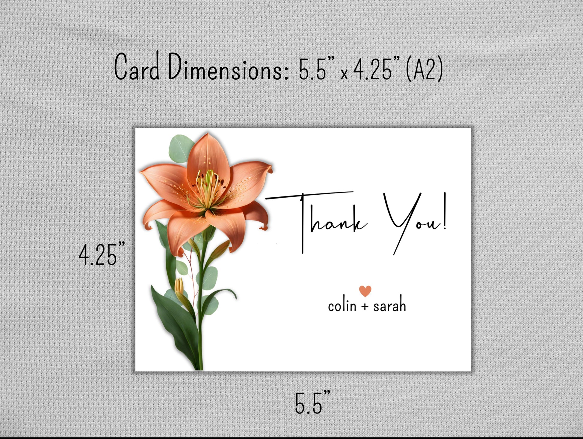 Set of Personalized Wedding Thank You Cards with Envelopes-lily