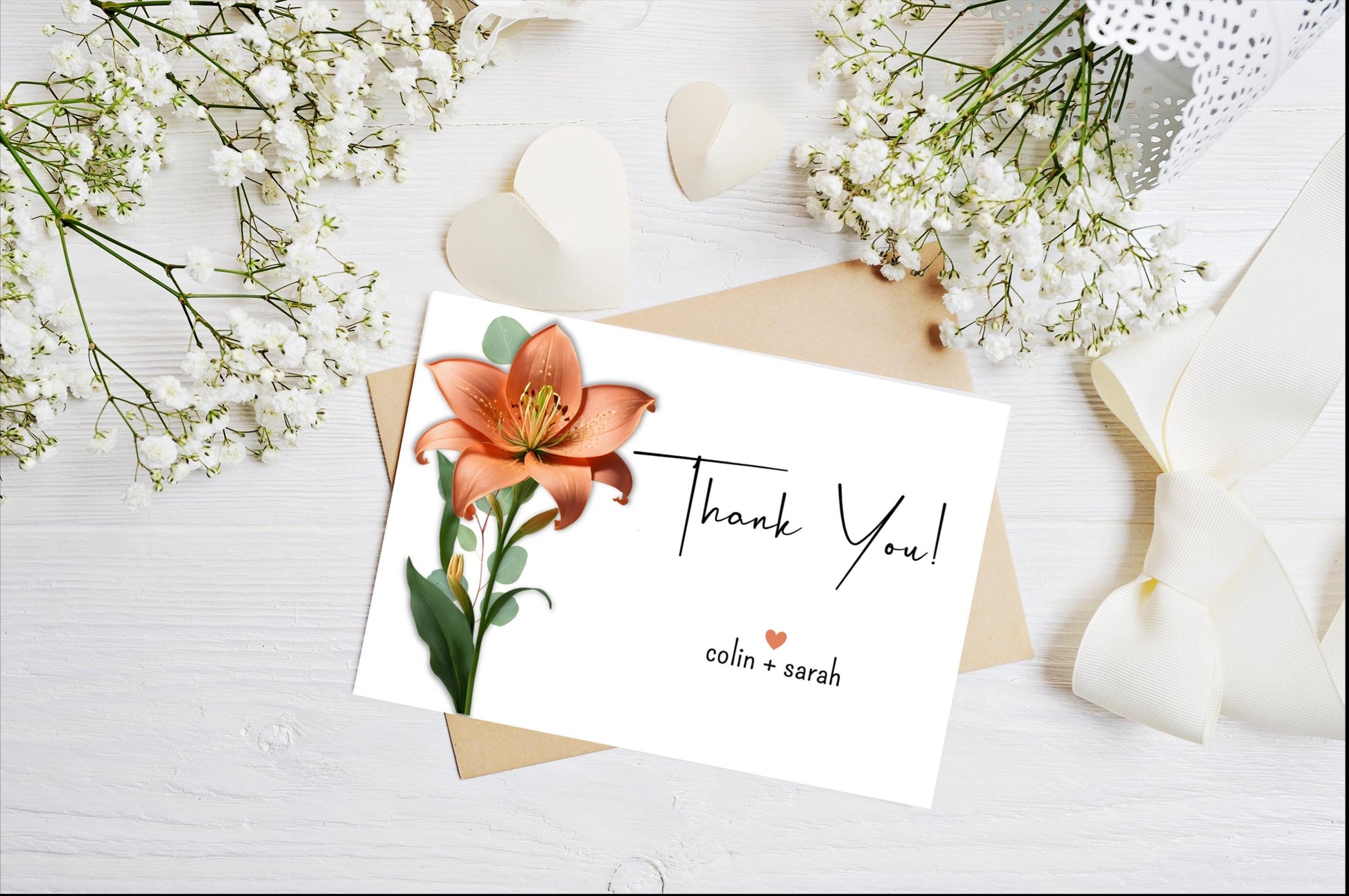 Set of Personalized Wedding Thank You Cards with Envelopes-lily