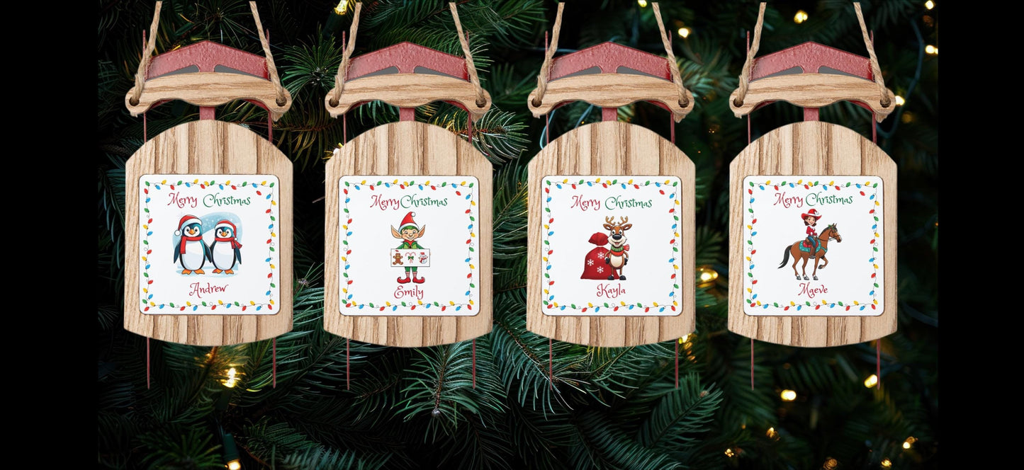 Personalized Cartoon Christmas Ornament for Kids - Penguin, Reindeer, Elf, Cowgirl