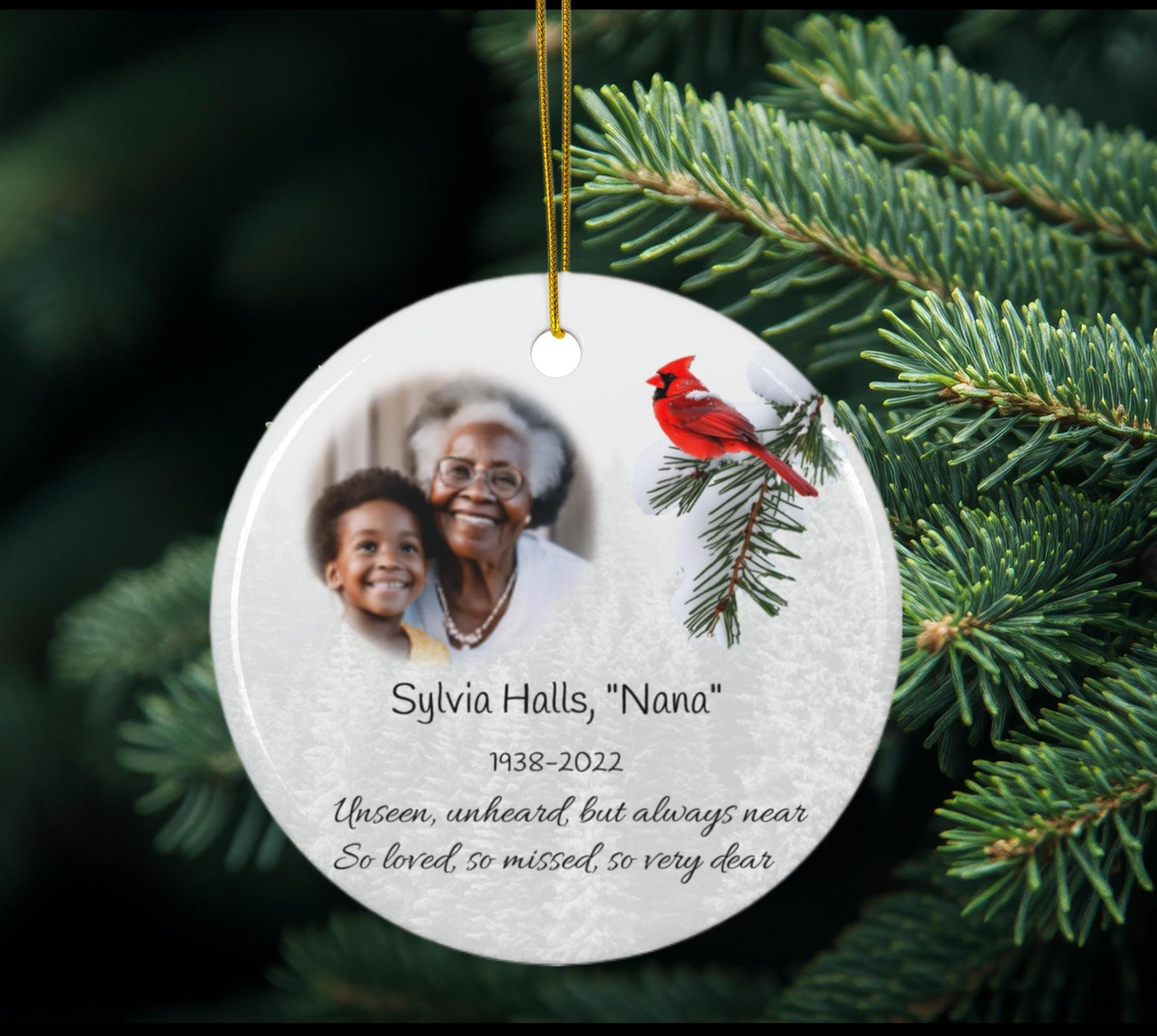 Personalized Memorial Christmas Ornament w/Cardinal