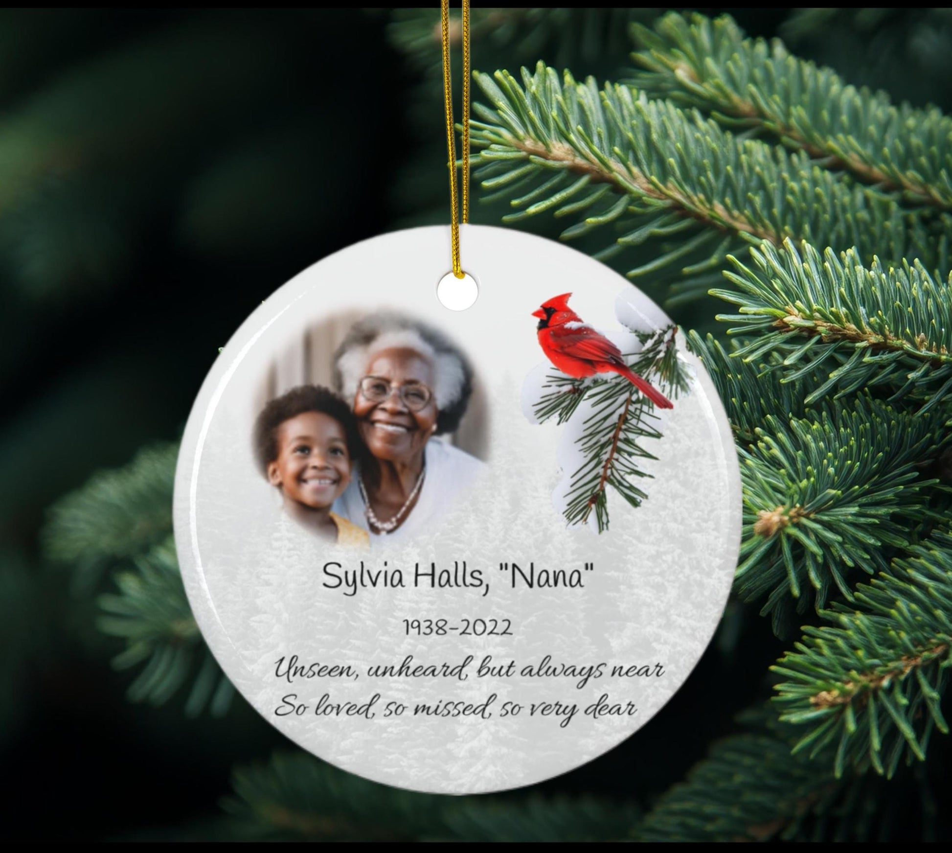 Personalized Memorial Christmas Ornament w/Cardinal