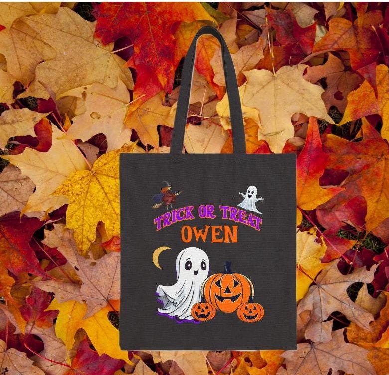 Personalized Halloween Tote Bag, Happy Halloween, customized halloween tote bag, personalized tote bag, pumpkin ghost, goodie bag
