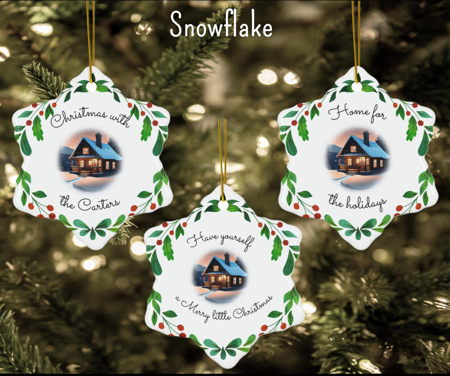 Personalizable Family Christmas Ornament - Cozy Christmas Cottage