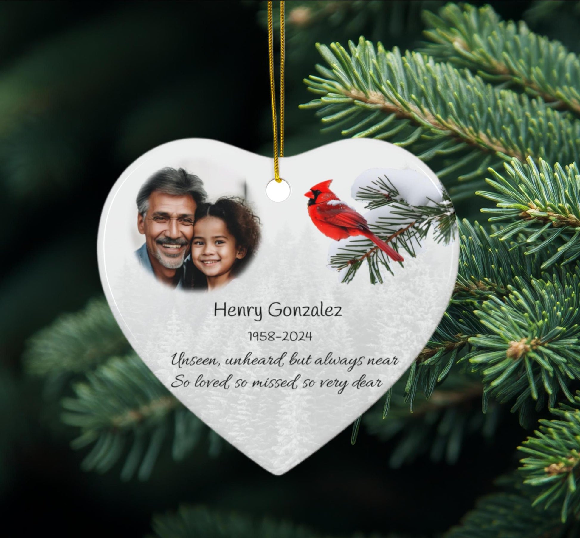 Personalized Memorial Christmas Ornament w/Cardinal