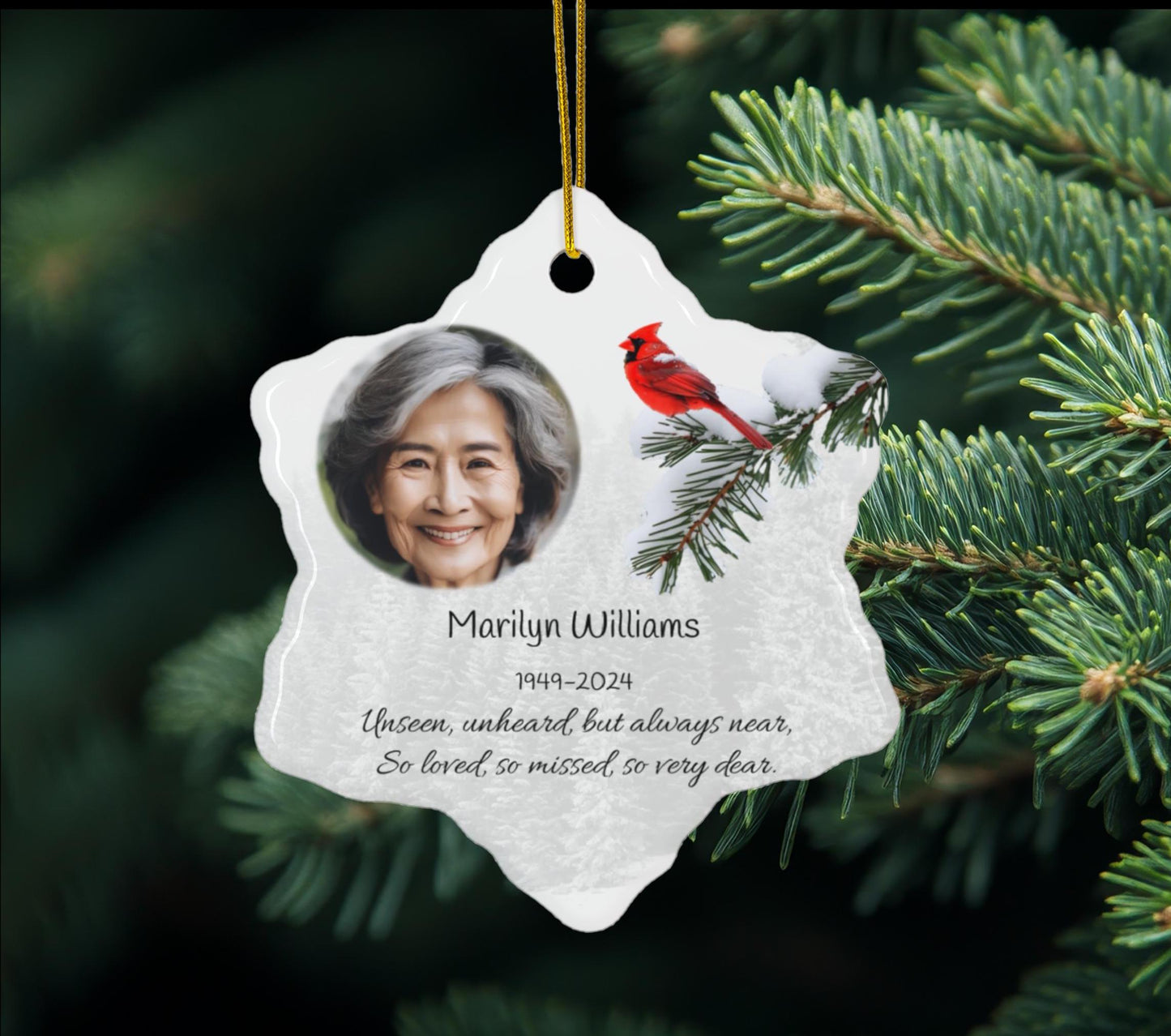 Personalized Memorial Christmas Ornament w/Cardinal