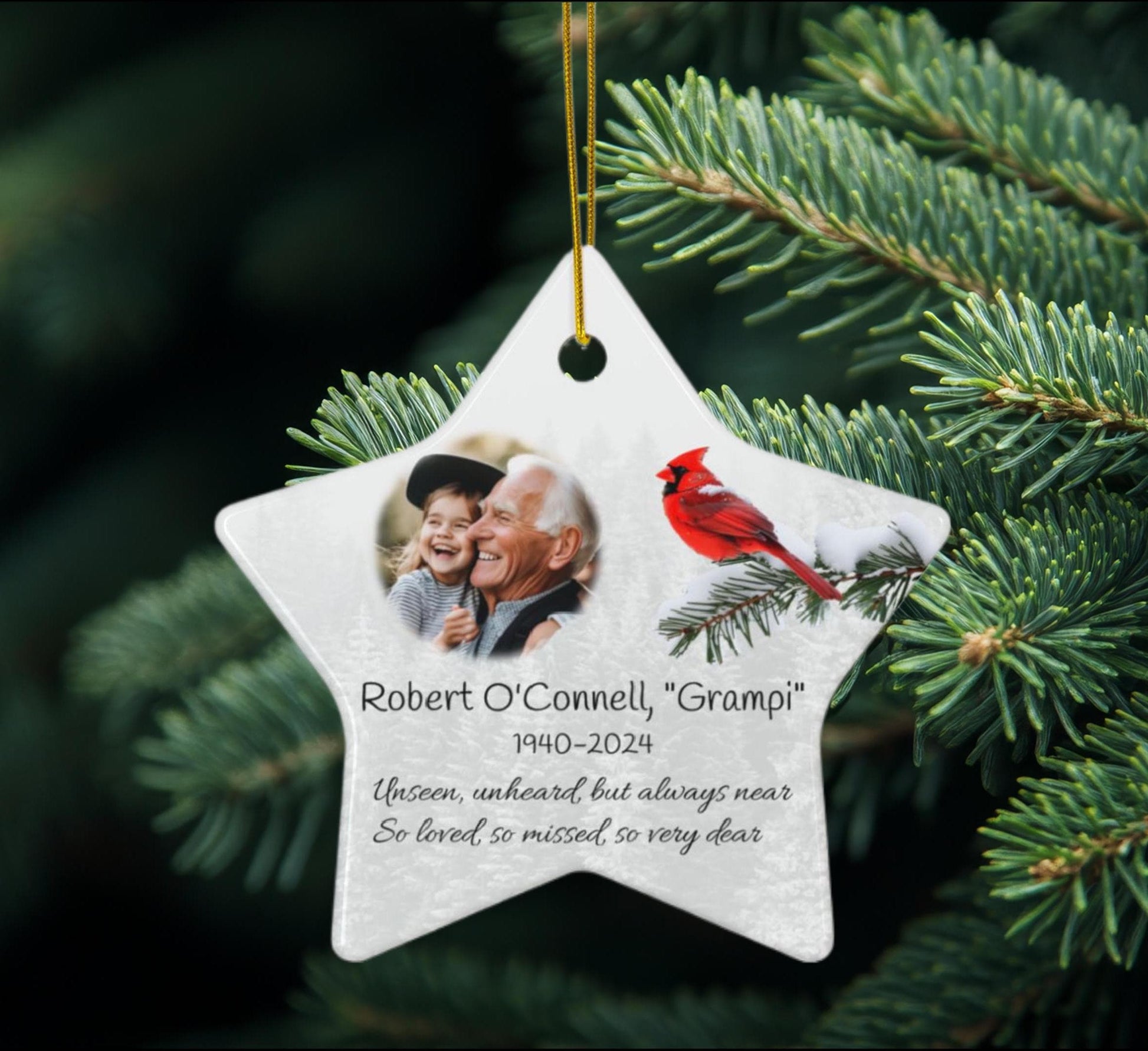 Personalized Memorial Christmas Ornament w/Cardinal