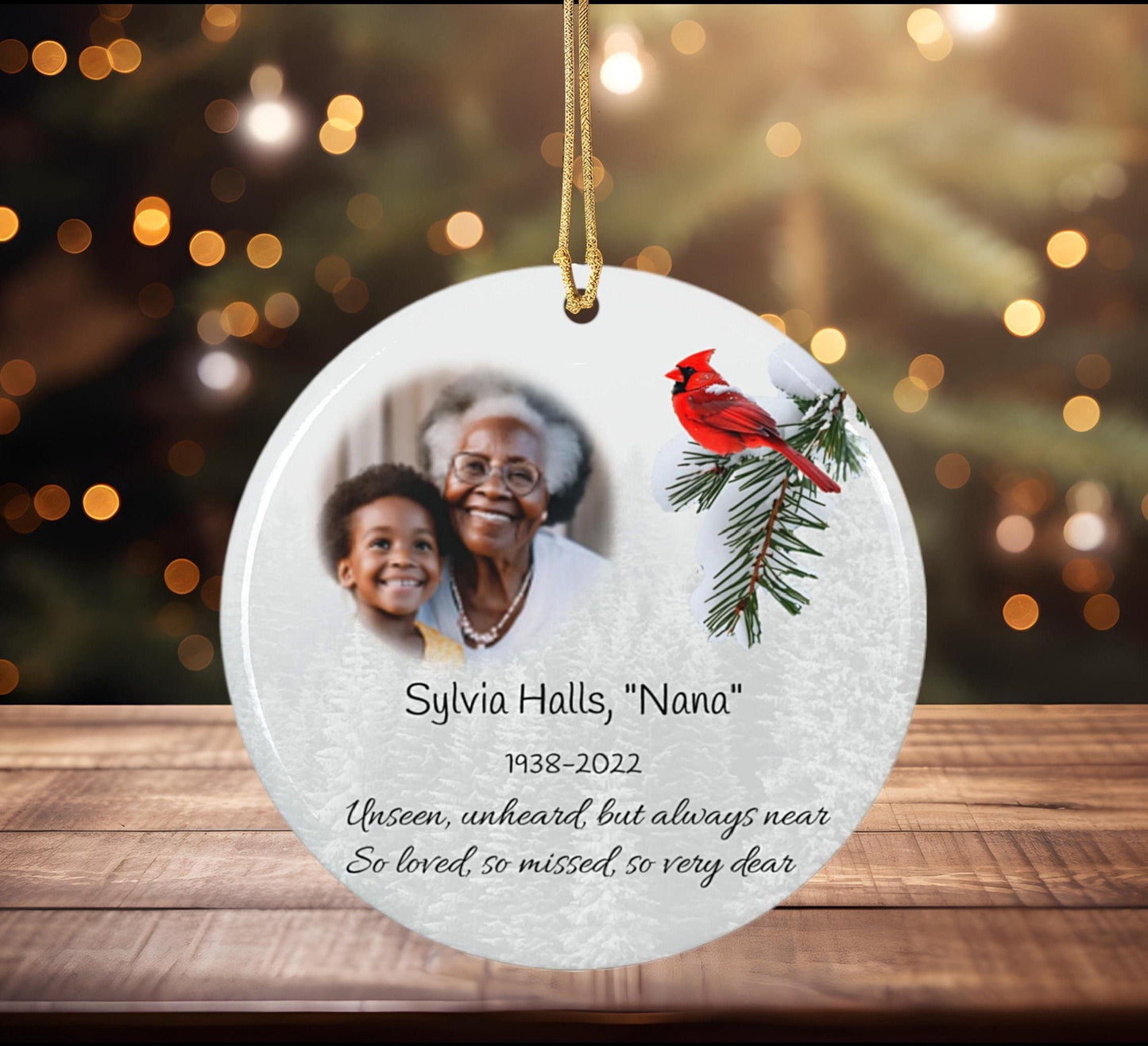 Personalized Memorial Christmas Ornament w/Cardinal